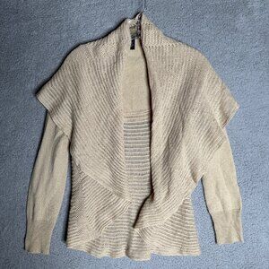 Lucky Brand Cardigan Sweater Small Draped Open Knit Tan Wool Blend Boho Layering